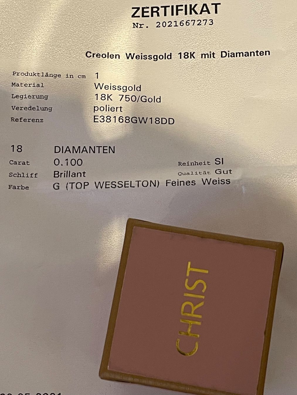 Christ Ohrringe & -stecker: Weissgoldcreolen von Christ – Gebraucht aus Zürich von liviflo 2