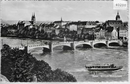 Basel - Mittlere Brücke mit Schiff