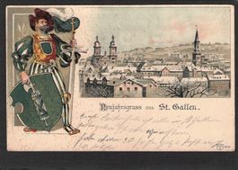 AK,Prägekarte St.Gallen , Neujahrsgruss