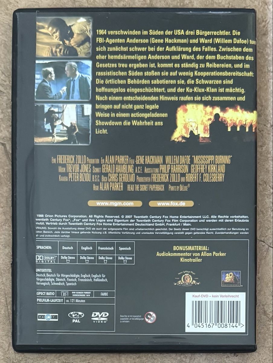 Tutti i DVDs: MISSISSIPPI BURNING  – Nuovo (secondo la descrizione) da Dietikon venduto da AndreaSch01 1