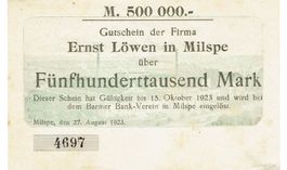 Milspe Ernst Löwen 500000 Mark 27.08.1923 VZ++-UNZ