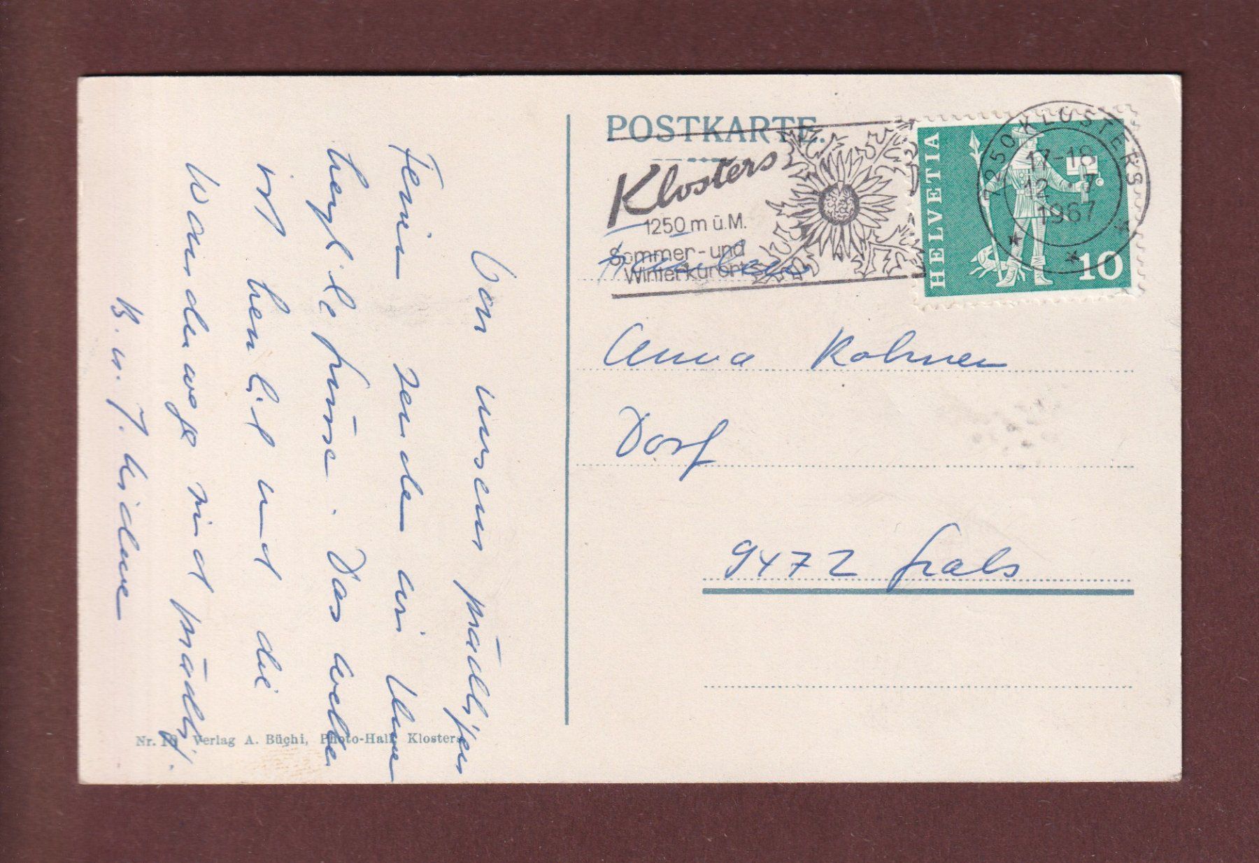 Cartoline postali: KLOSTERS - Mönchalpbach – Usato da Pully venduto da nicecards 1