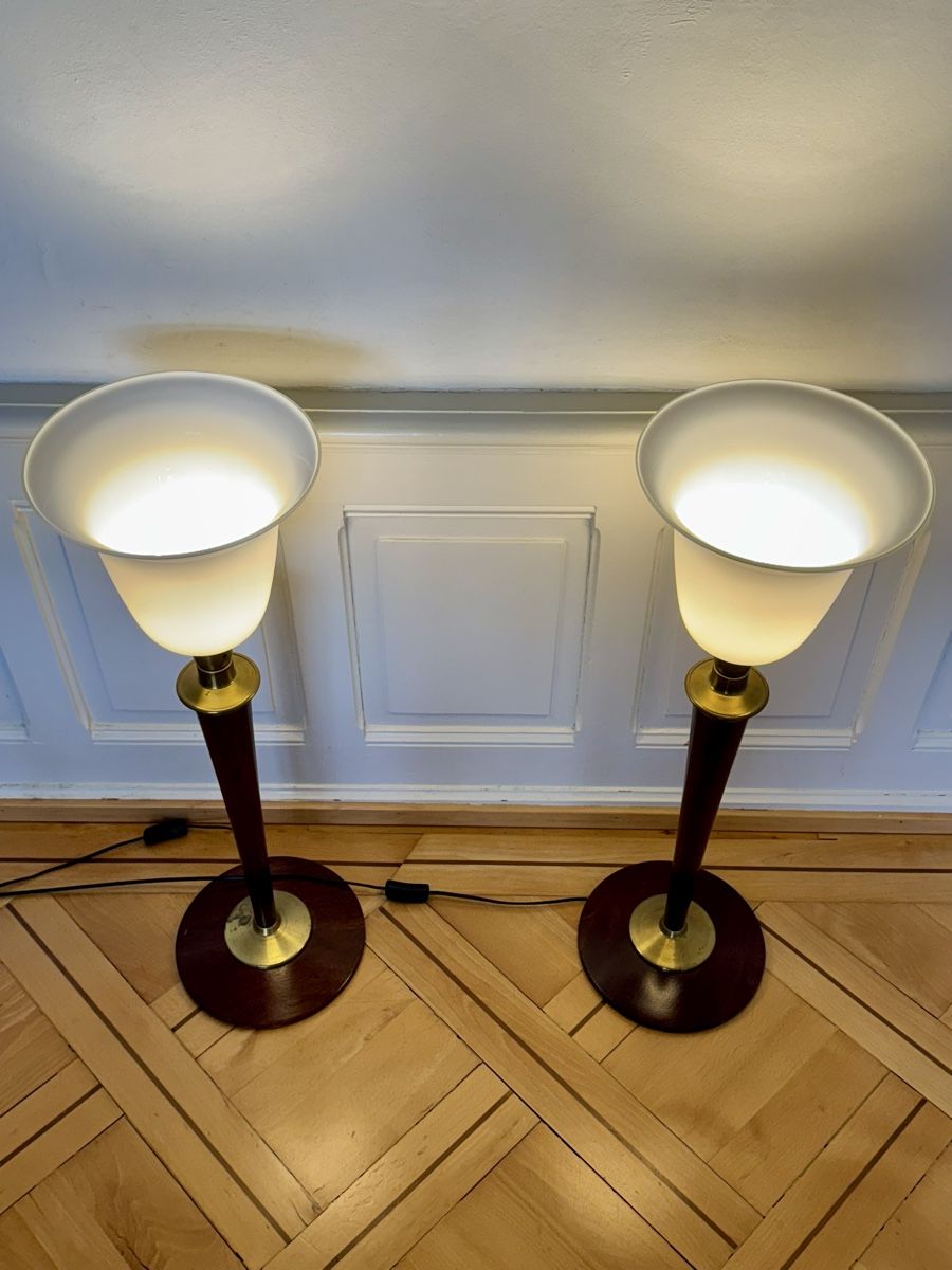 Lampade: Mazda Stehlampen - Set Holz / Messing / Opal Glas - Art Déco – Usato da Zürich venduto da Nobs1 8