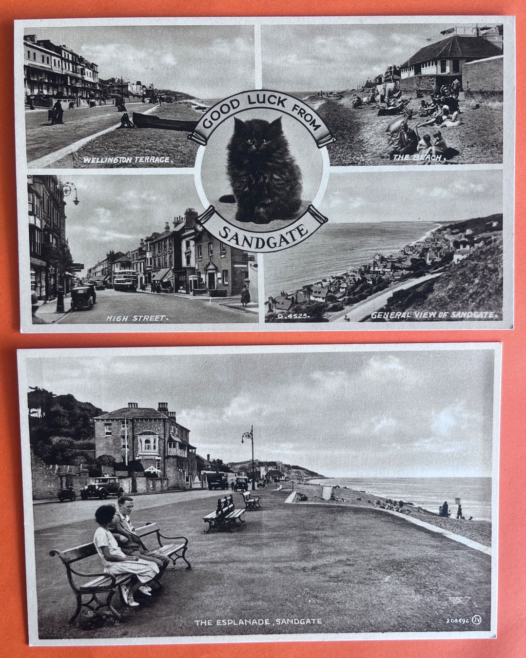 Cartoline postali: AK's Sandgate, 4 Ansichten belebt, mit Autos – Usato da Biberist venduto da Edelfloh
