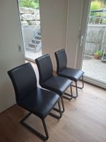 Esszimmerstühle 3 Stk. Leder, schwarz, Freischwinger