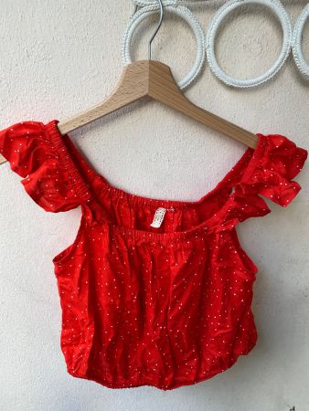 Haut court rouge à pois blancs taille M état neuf
