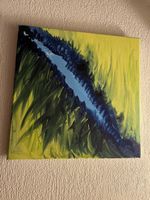 Abstraktes Gemälde, gelb-blau, Acryl auf Leinwand, Kunst