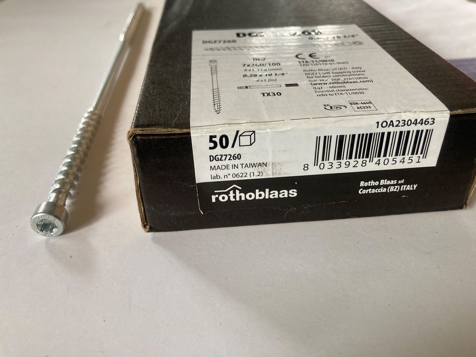 Ferramenta: Vis Rothoblaas DGZ 7x260 mm. à double filet pour isolant – Nuovo e nell'imballaggio originale da Villaz-St-Pierre venduto da Matierart 2