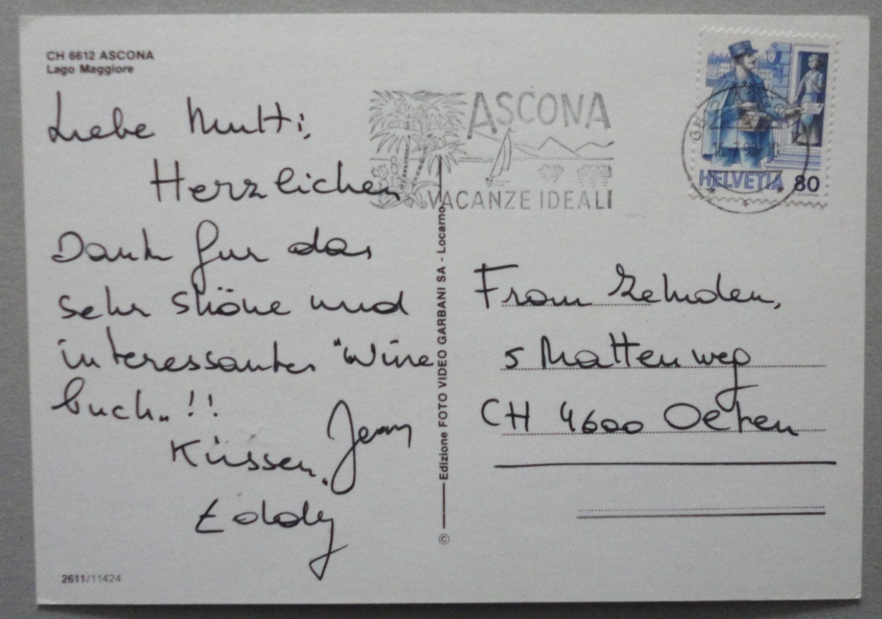 Cartoline postali: Ascona - Lago Maggiore – Usato da Fétigny venduto da Billy2miny 1
