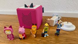 Vorzügliche Toniebox in Pink mit Docking-Station & 5 Figuren