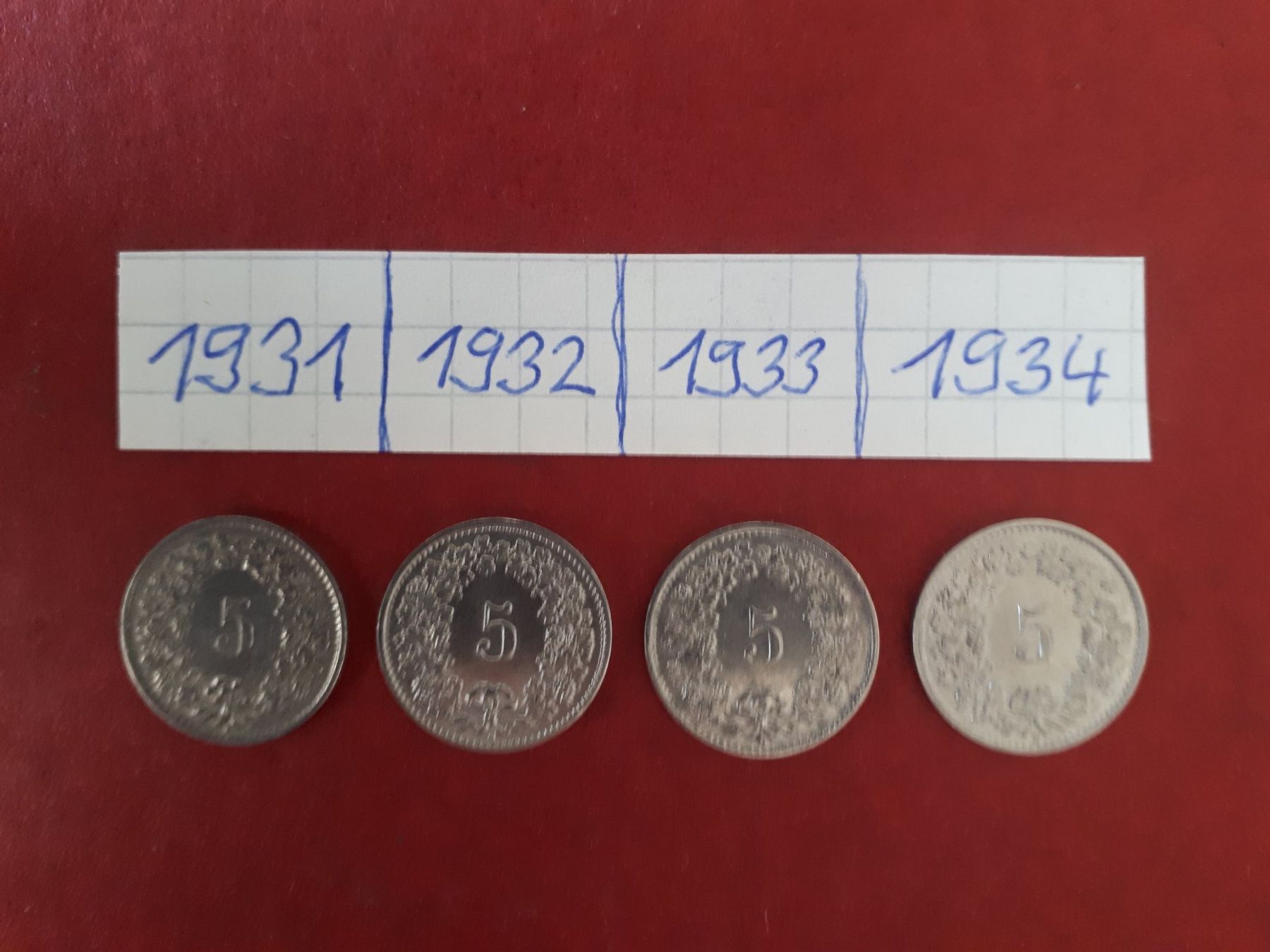 Tutti le monete: Schweizer 5 Rappenmünzen Set 1931-1934 – Usato da Dürnten venduto da kuh_7mdq 1