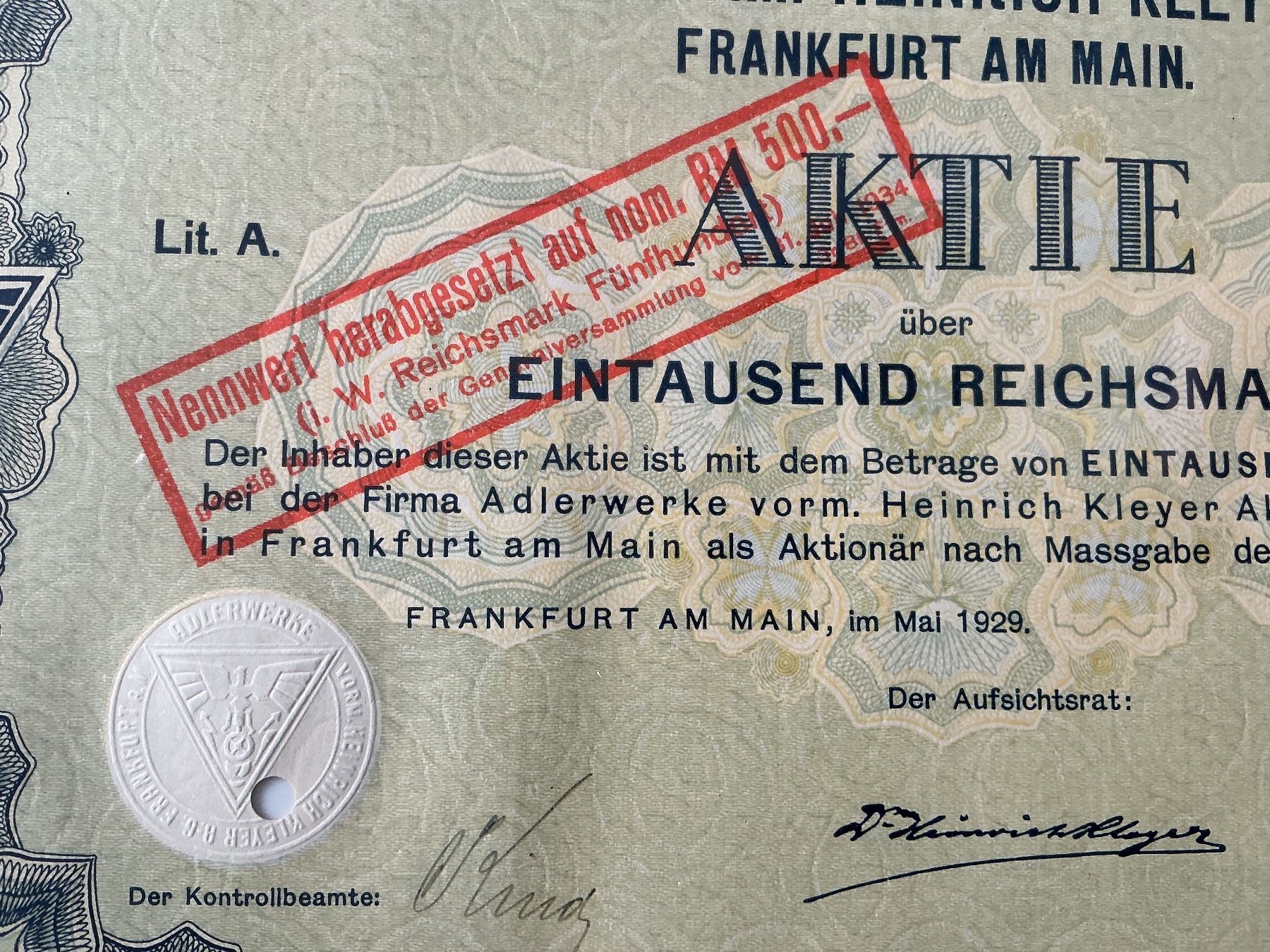 Documenti: Adlerwerke Aktien 1929 – Usato da Horw venduto da adler65 2
