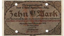 Kempten 10 Mark 02.11.1918 VZ+-VZ++