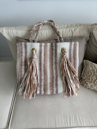 ibzmode Stofftasche beige fransen 100% Cotton