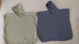 2x Kinder Badeponcho Musselin mit Kapuze mintgrün & blau