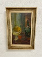 Vintage Stillleben Ölbild auf Leinwand Früchten & Flasche