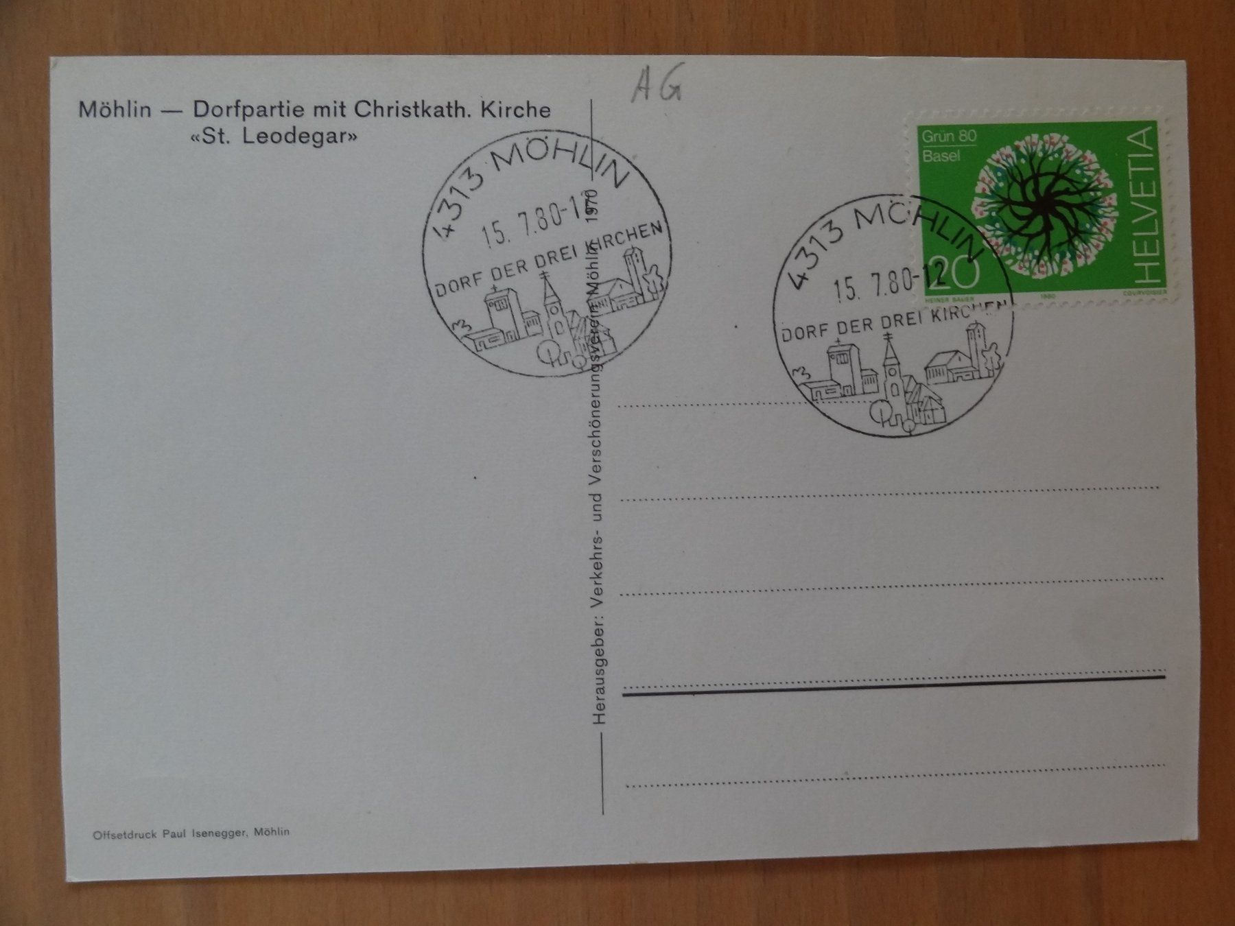 Ansichtskarten: Möhlin - Dorfpartie - 1980 – Gebraucht aus St Léonard von Riglin 1