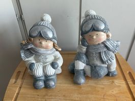 Winterliche Deko-Figuren Paar, Mädchen & Knabe, 2er Set ❄️