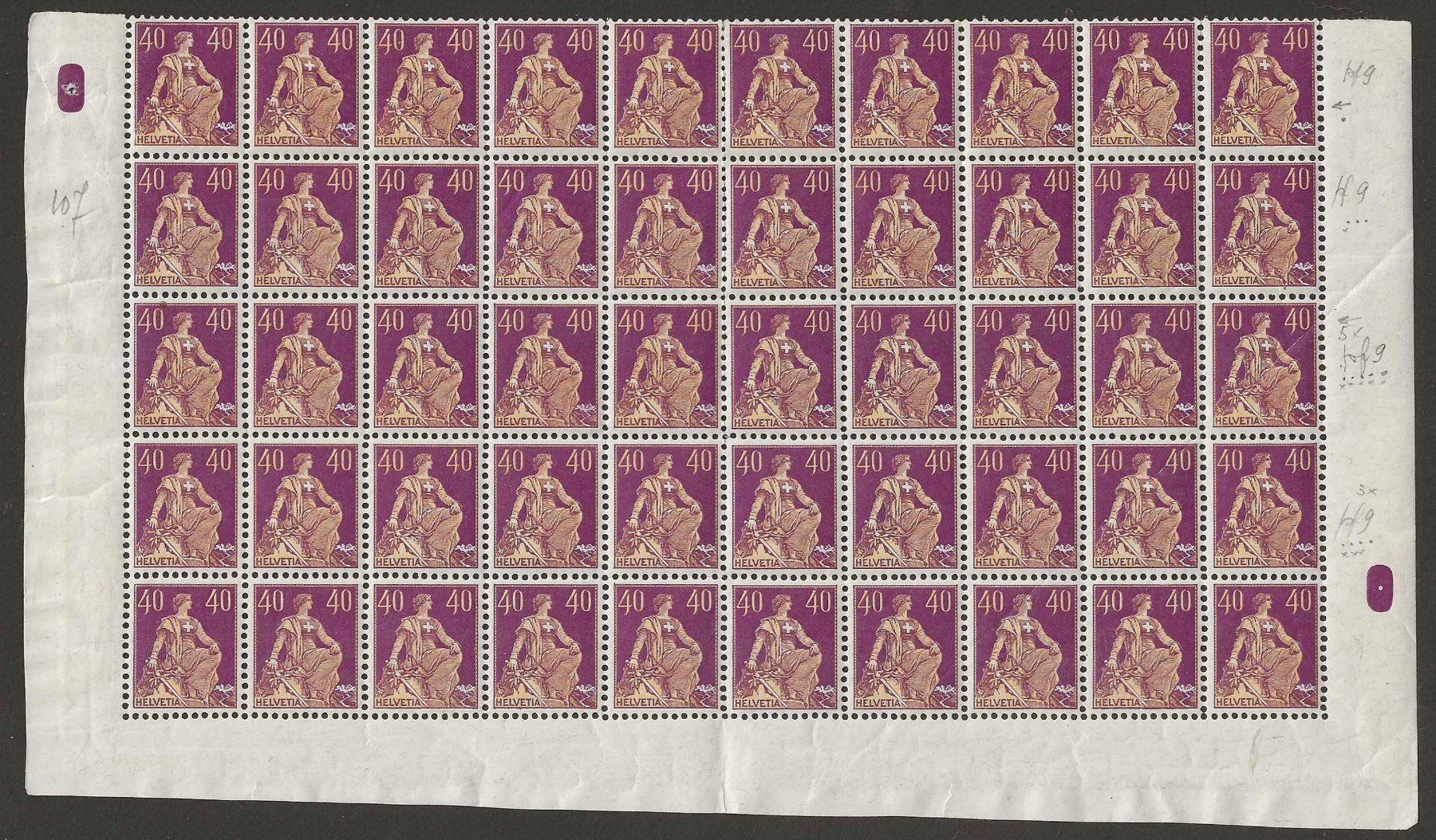 Tutti i francobolli: 1908 : Nr. 107 im 50-er Bogen, postfrisch ** KP 1750.-- – Nuovo (secondo la descrizione) da Gümligen venduto da Geniusbuy