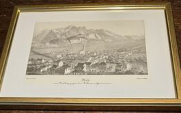Mels SG – Antike Lithografie im Goldrahmen Sargans