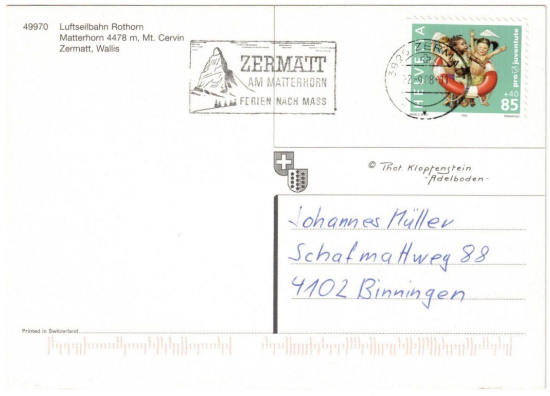 Cartoline postali: Zermatt - Luftseilbahn Rothorn – Usato da Binningen venduto da Mountainrider 1