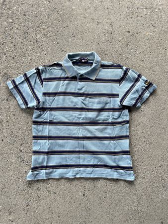 Pierre Cardin Polo Shirt Blue Stripe Size L 100% Cotton
