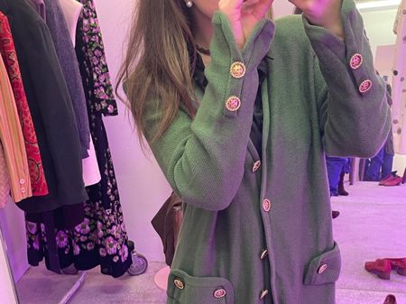 Schicke Vintage Strickjacke grün goldene Knöpfe Gr. M 38/40