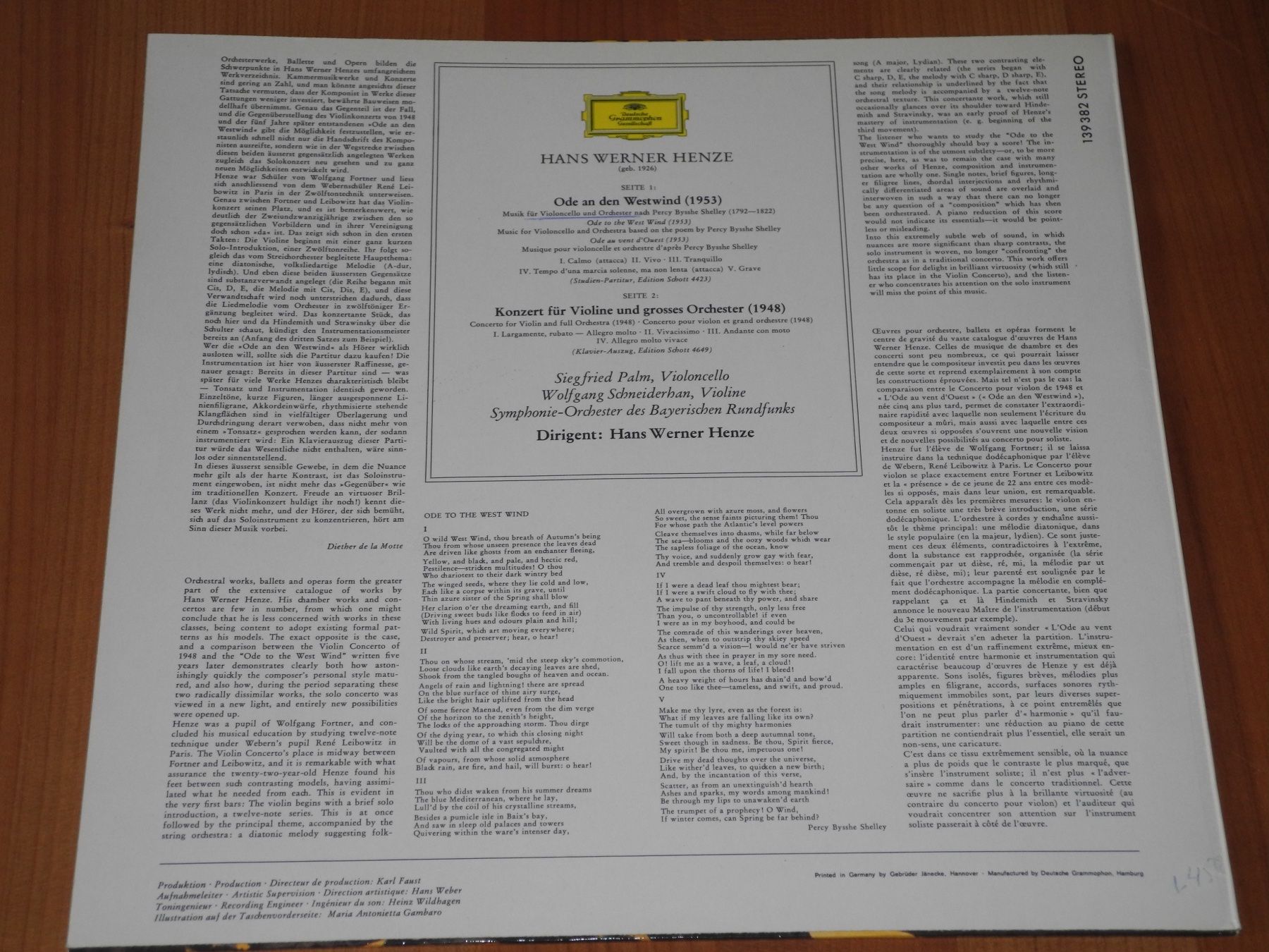 Dischi in vinile: HENZE: ODE TO THE WEST WIND / VIOLINKONZERT - DGG – Nuovo (secondo la descrizione) da Fahrwangen venduto da Swirl2 1
