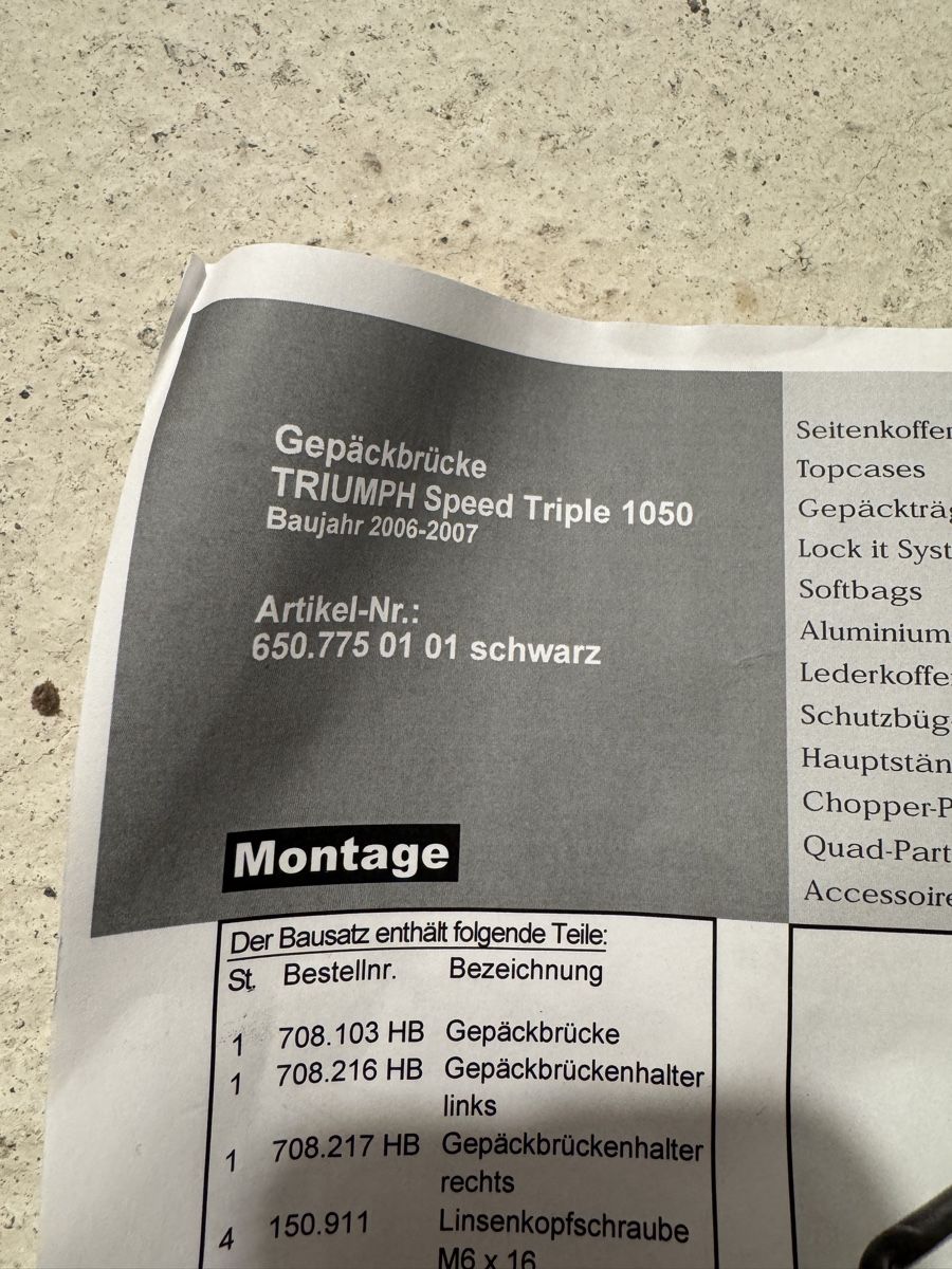Triumph Alle Motorradersatzteile: Gepäckträger TRIUMPH Speed Triple 1050 – Gebraucht aus Ruggell von Forrer1000 1