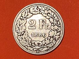 2 Franken 1886 B ( Silber ) Natürliche Patina   ungereinigt