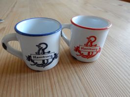Schnapsglas 2 kleine Hamburg Tassen mit Anker rot blau NEU