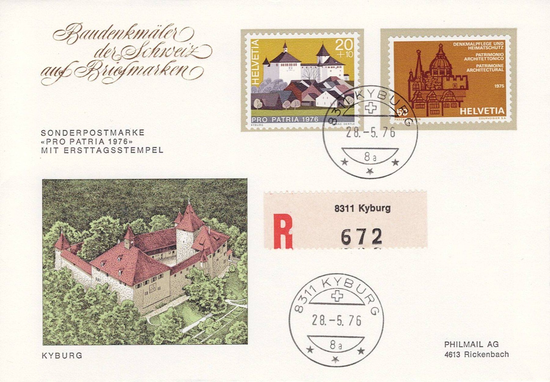 Tutti i francobolli: Pro Patria 1976 Vier Sonderbriefe mit Ersttagsstempel – Usato da Sevgein venduto da WHaelmi 1