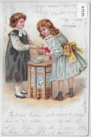Modisches kleine Mädchen mit Puppe - Litho