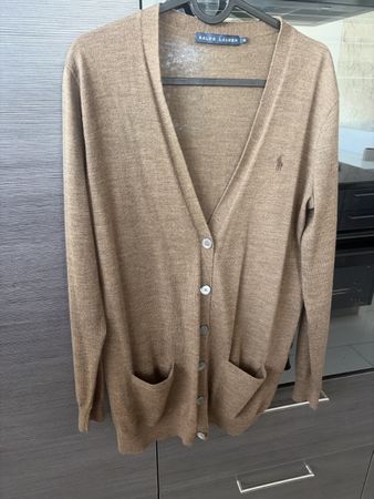 Ralph Lauren Cardigan Gr. M 100% Merinowolle Braun Feinstric