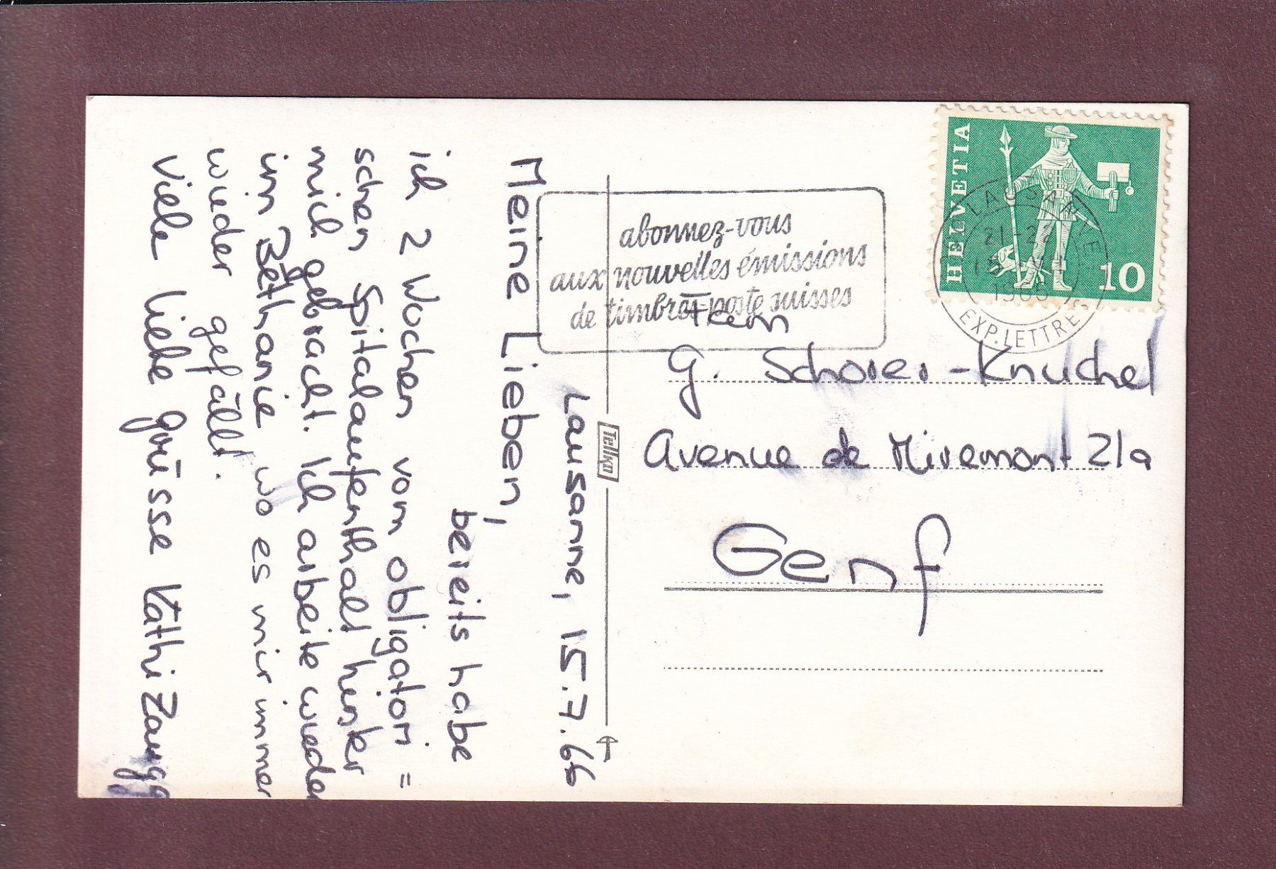 Ansichtskarten: LAUSANNE - Institution de Béthanie - 1966 – Gebraucht aus Pully von nicecards 1