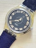 Swatch Automatik Uhr transparent mit blauem Band guter Zusta