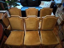 6 chaises vintage style Louis XVI – bois sculpté & velours