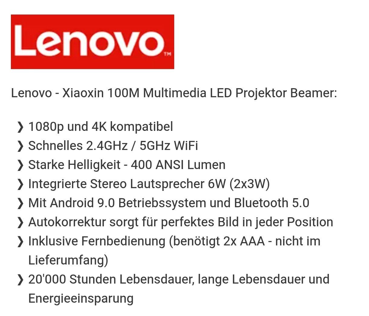 Proiettori: Lenovo Xiaoxin 100m Full HD Beamer – Nuovo e nell'imballaggio originale da Frutigen venduto da Chenel0815 7