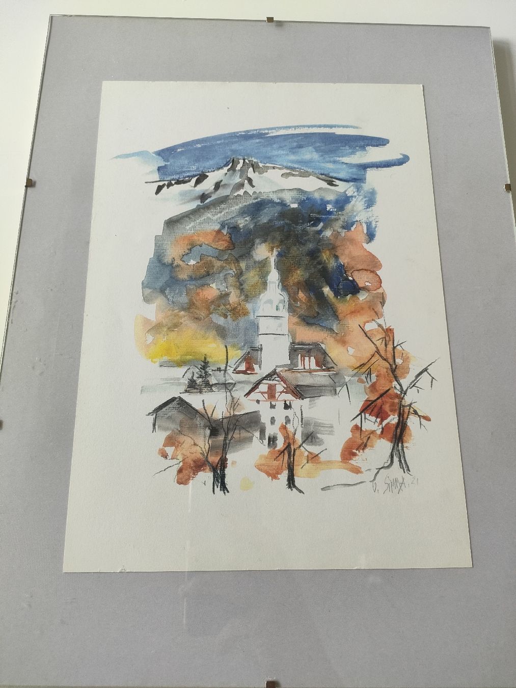 Dipinti: Winterliches Aquarell: Schweizer Dorf mit Bergpanorama – Usato da Weiningen TG venduto da NumisBila 3