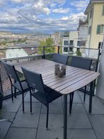 Gartenset Tisch und 4 Stühle Holz und Geflecht gebraucht