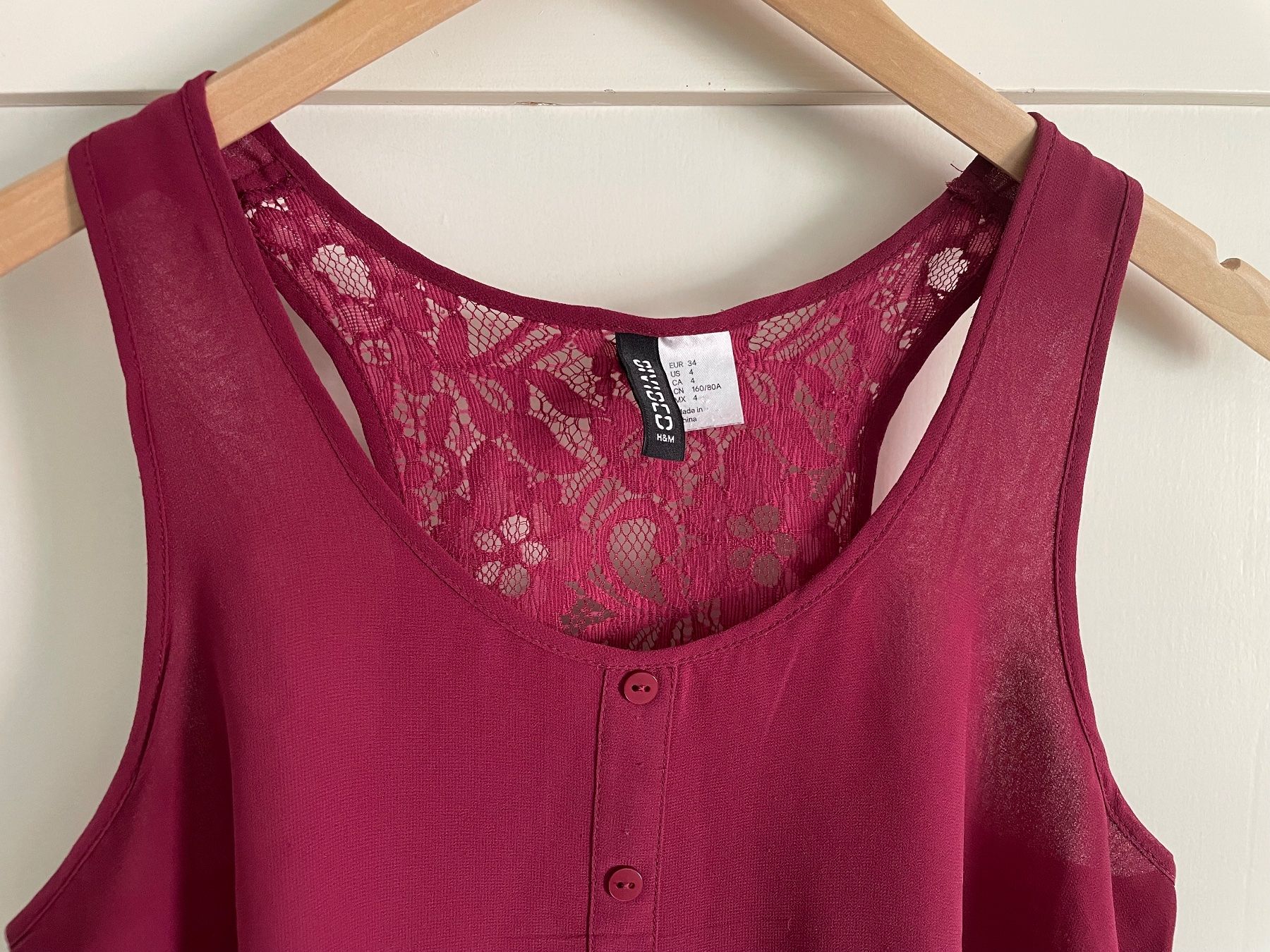 H&M Top: Bordeauxrotes Top Bluse mit Spitze Grösse 34-36 – Usato da Winterthur venduto da secondhand_love 6