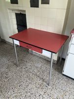 Retro Küchentisch mit Schublade, rot-weiss, Mid-Century Stil