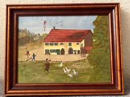 Vintage Landschaft Malerei, signiert E. Hunn '91, gerahmt