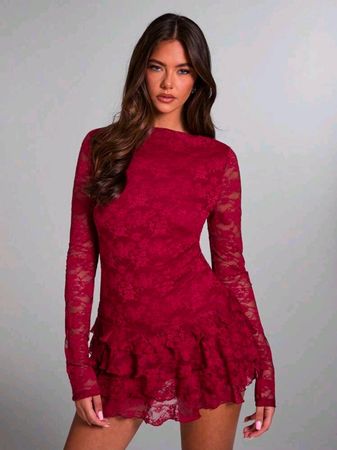 Spitzen-Minikleid // Skort-Kleid - S - Rot 4️⃣