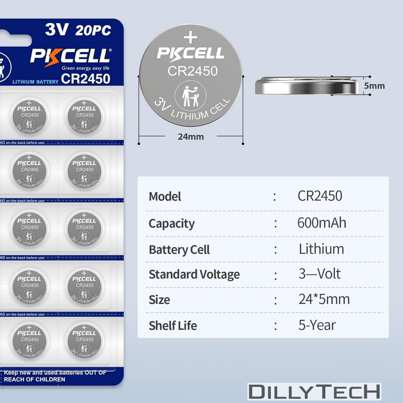 Caricatori & Batterie: PKCELL CR2450 Knopfzellenbatterie - 20 Stk. – Nuovo e nell'imballaggio originale da Meilen venduto da DillyTecH 9