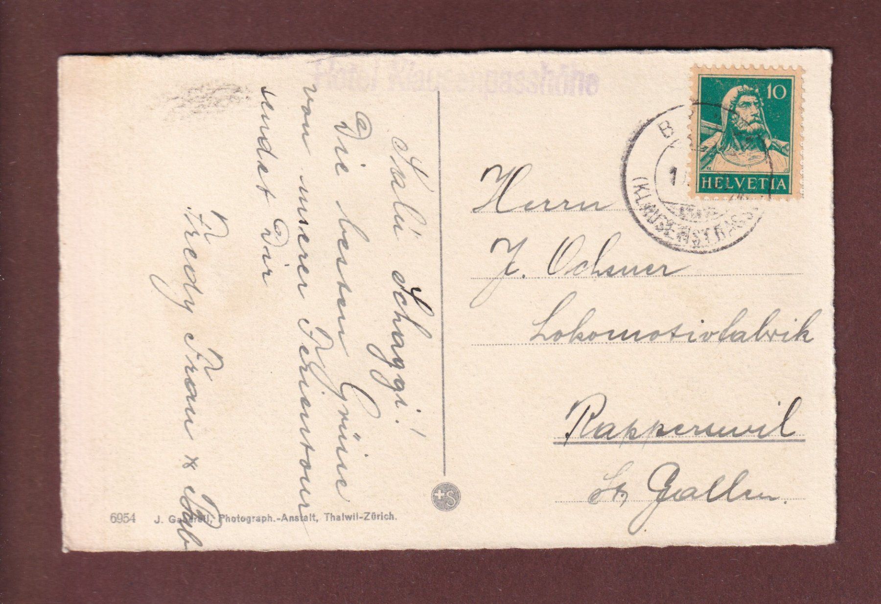 Ansichtskarten: Hotel KLAUSENPASSHÖHE - 1930 – Gebraucht aus Pully von nicecards-shop 1