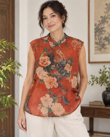 Joli top / blouse style asiatique – neuf – taille M/L