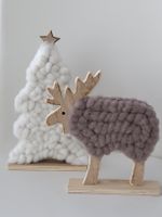 Holz Deko Elch & Tanne, Winter Dekoration, Höhe 30 cm