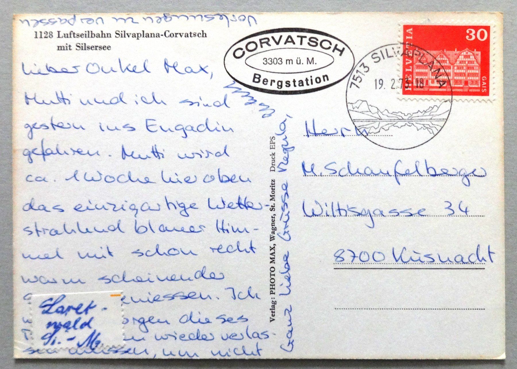 Cartoline postali: Luftseilbahn Silvaplana-Corvatsch mit Silsersee – Usato da Fétigny venduto da Billy2miny 1