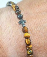 Armband X-98 – Tigerauge 6mm Perlen mit Hämatit Kreuz